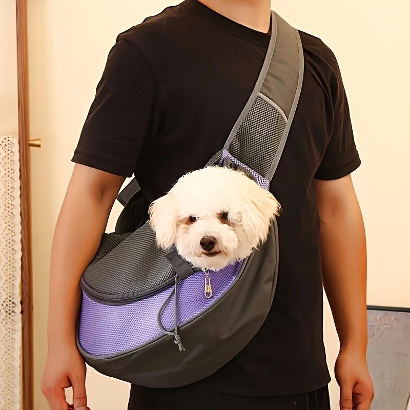 

Portable Mesh Breathable Pet Shoulder Bag, Crossbody Cat and Dog Luggage, Small Chest Backpack for Travel and Walking XXL фиолетовый