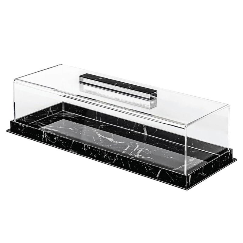 Rectangular Dessert Serving Tray with Clear Lid Acrylic Cake Display Box Cake Storage Tray for Professional and Home Use