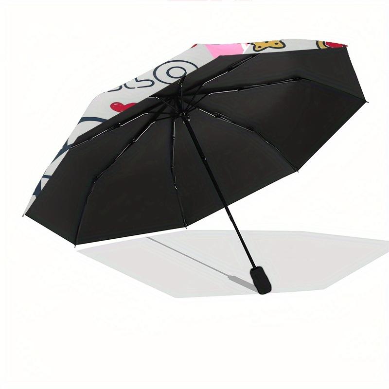 Hello Kitty,Food Automatic Folding Umbrella-Simple 8-Rib Design, Bright Cartoon Pattern, Durable Iron Frame, Suitable For Travel, Outdoor, B