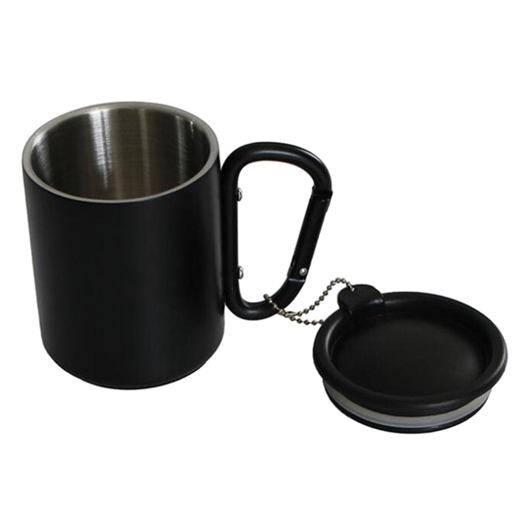 Outdoor Camping Mug Travel Coffee Cup Insulated Mug with Carabiner Handle & Lid Portable Picnic Water Mug Durable