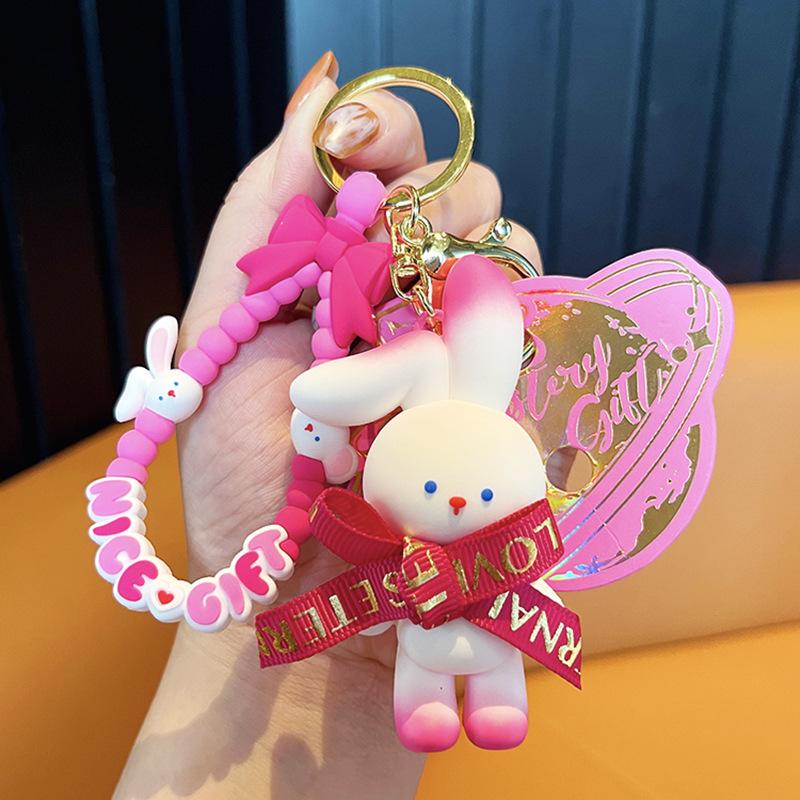 Peach Gift Season Bear Keychain Pink Girl Heart Exquisite Bag Pendant Cartoon Cute Rabbit Key Ring