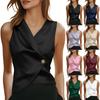 Damesmode Mouwloos Satijnen Blouse V-hals Wikkel Blouse Knopen Detail Casual Losse Pasvorm Top voor Kantoor of Dagelijks Gebruik