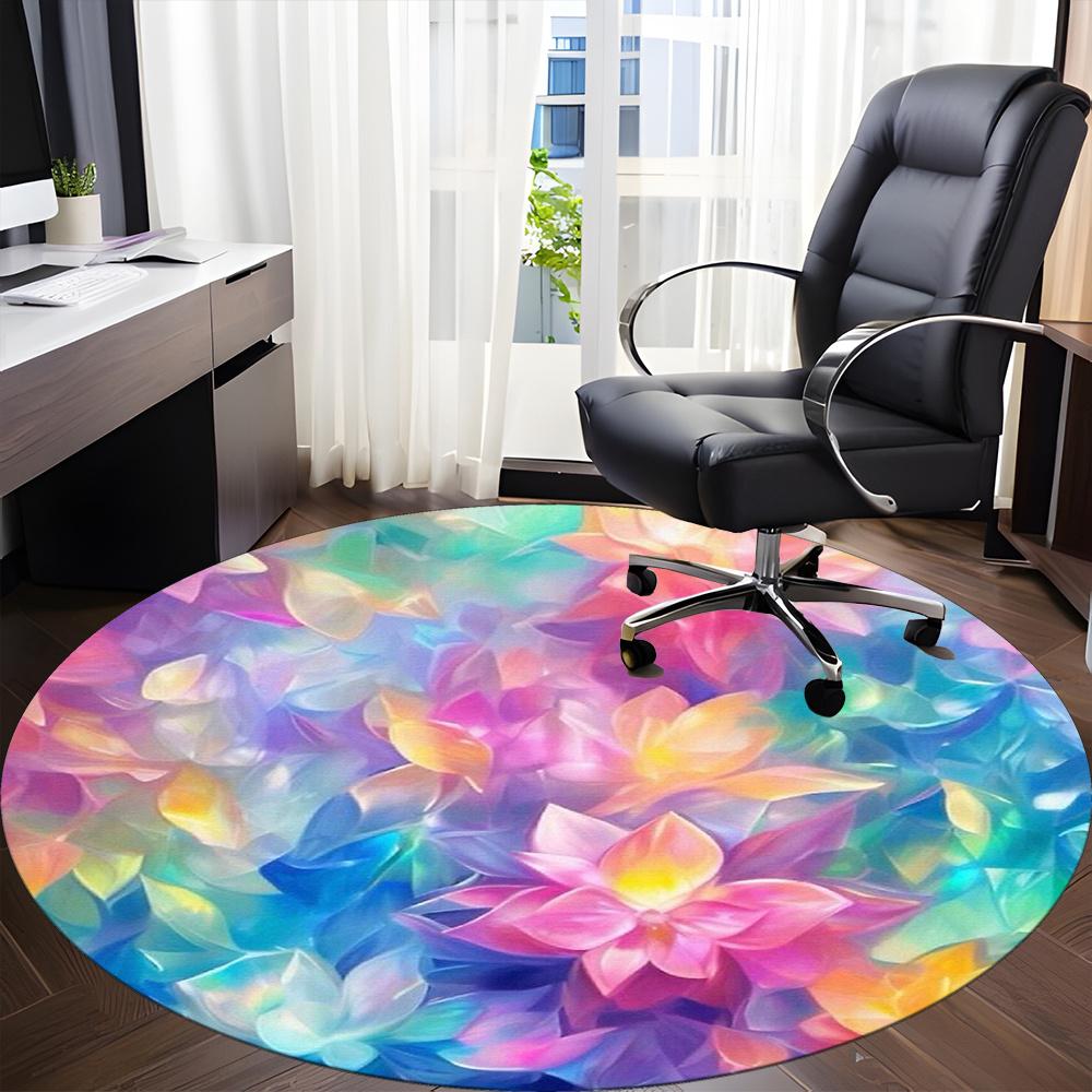 1pc Floral Harmony Office Round Area Rug, Indoor Mat Suitable ForOffice, Under Office Chairs Bedroom Living Room Home Decor, Room Decot094