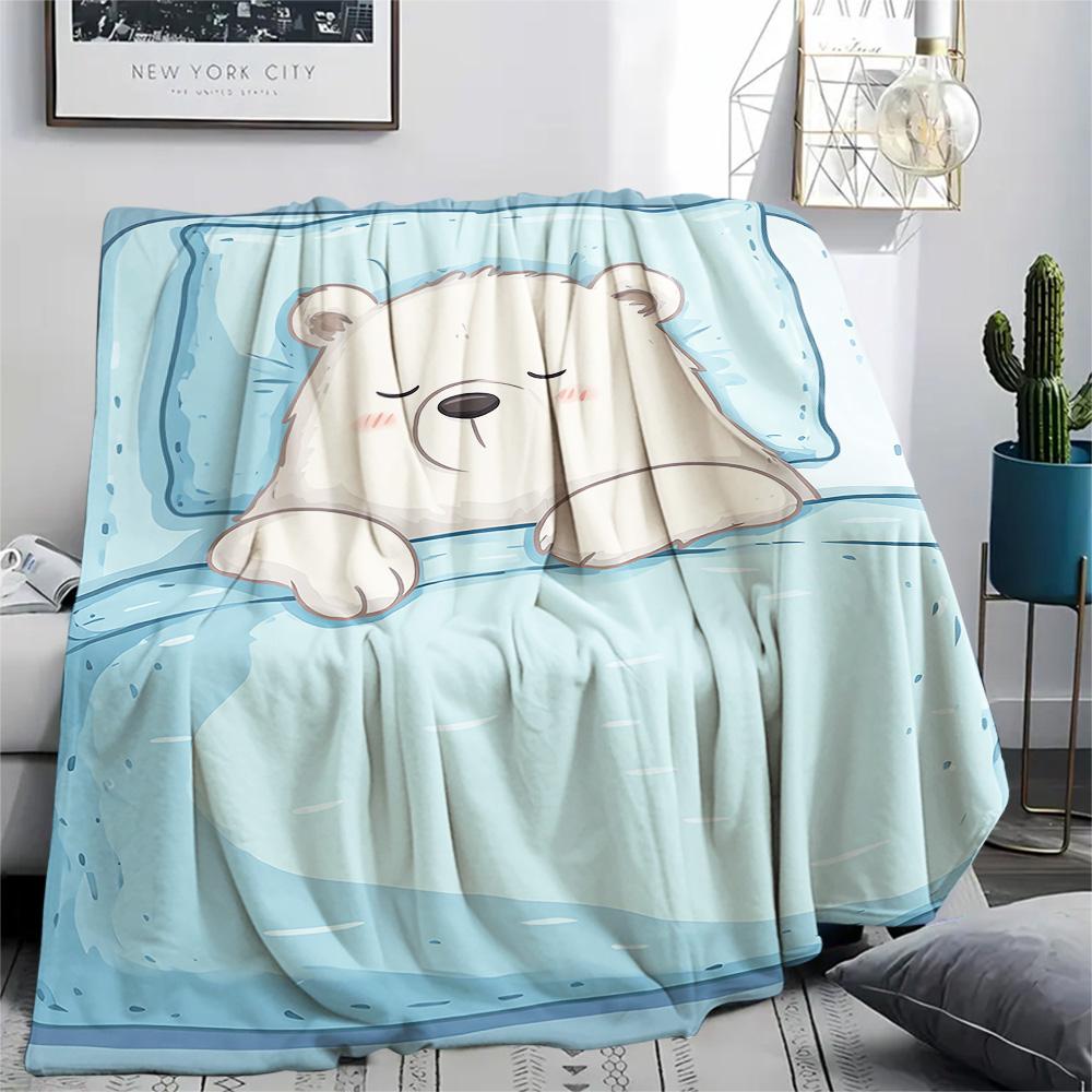 Polar Bear Print Flannel Blanket, High quality Comfortable for All Seasons, Home Decor, Warmth and Comfort, Perfect for Christmas Gifts