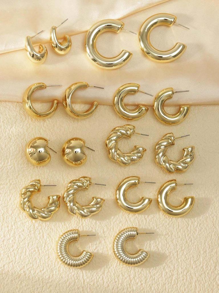 18 Pcs/Set Large C-Shape Teardrop Hoop Earrings for Women Fashion Gold Color Exaggerated Twist Earring Daily Wear Jewelry Gifts
