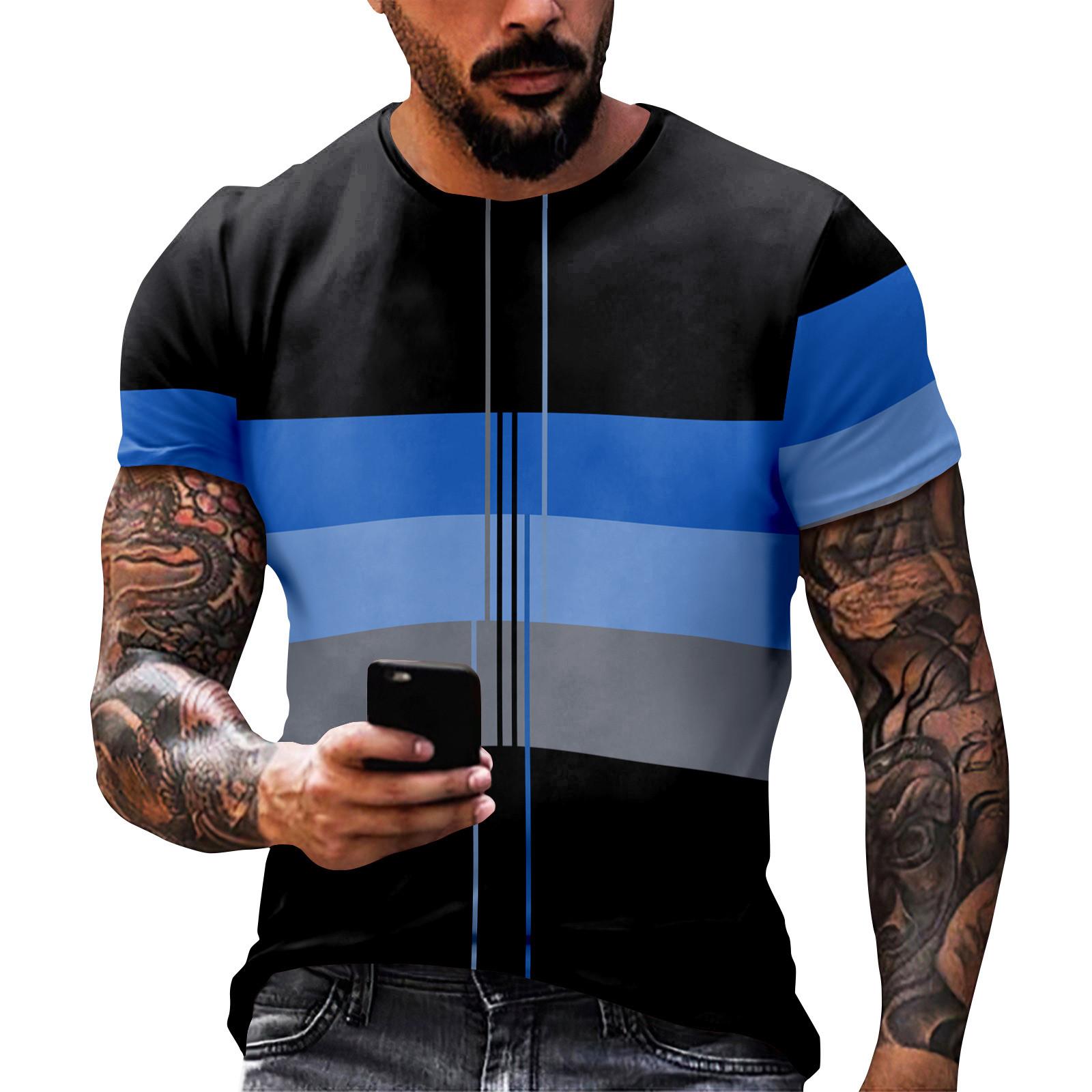 

Модный полосатый принт - мужская повседневная футболка с круглым вырезом и короткими рукавами L