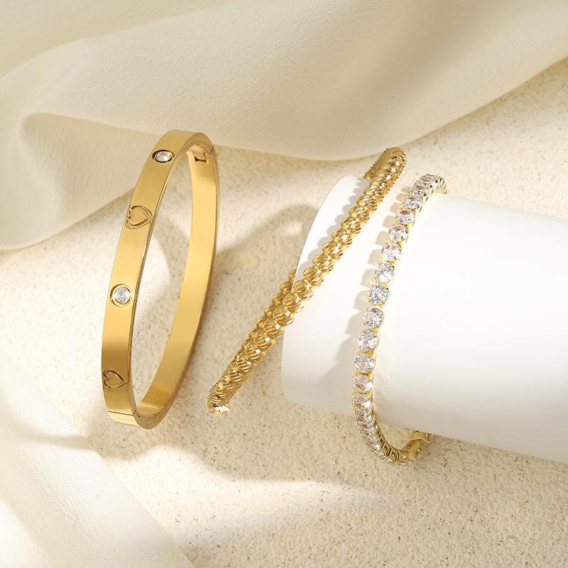 Luxury Fashion Diamond-set Design Decorative Stainless Steel Bracelet Suits Fashionable Zircon For Daily Travel And Dressing
