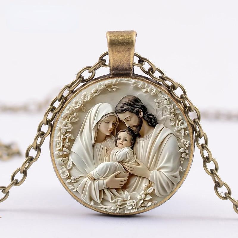 

Ожерелье Девы Марии для семьи из трех человек, подвеска из сплава драгоценных камней и стекла, простое модное женское ожерелье