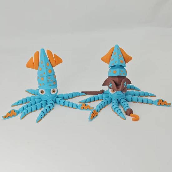 1/2Pcs 3D Printed Squid Figurine Movable Joints Simulated Octopus Stress Relief Articulated Sea Animal Fidget Toy Desktop Decoration Ornament