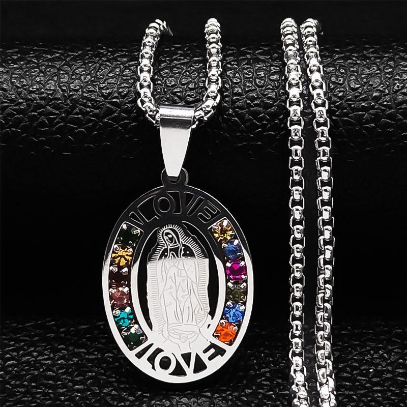 Stainless Steel Mix Color Crystal Saint Benedict Pendant Necklace Color Christian Necklaces Jewelry San Benito N6571SR