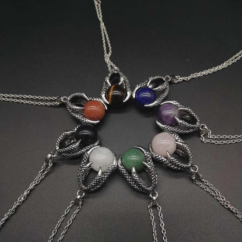 Domineering Dragon Claw Natural Stone Round Ball Ball Necklace Pendant Necklace