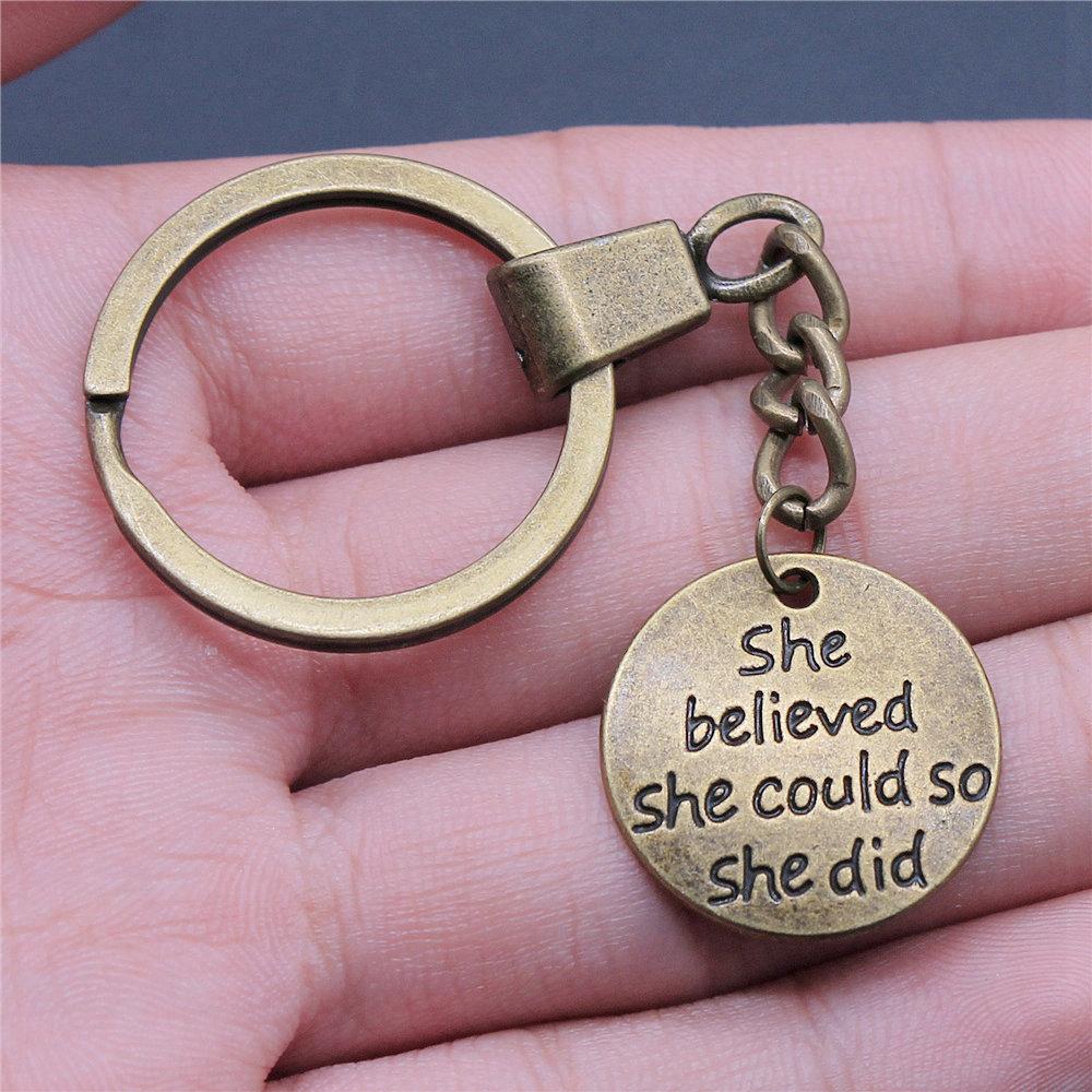 Encouragement Letter Om Yoga Tags Pendant Antique Bronze Metal Keychain with 30mm Ring for Family