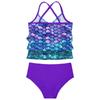 2Pcs Bikini Mermaid Swimwear Children Girls Spaghetti Straps Swim Top with Bottoms Ruffle Swimsuit