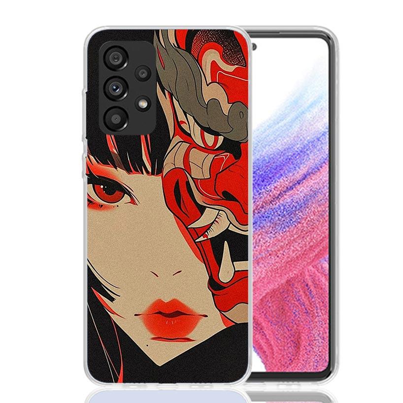 Japanese Oni Mask Girl Phone Case For Samsung Galaxy A52 A32 A22 A12 A02S A50S A30S A51 A31 AA71 Note 20 Ultra 10 S10 Plus Galax
