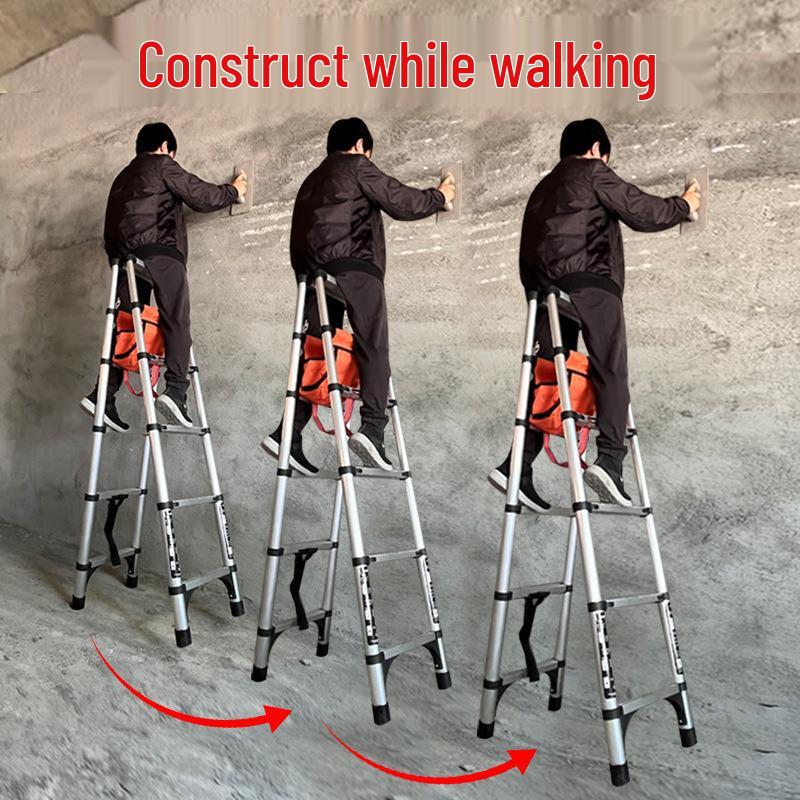 Многофункциональная алюминиевая телескопическая стремянка - Портативная, складная, усиленная, дизайн  рыбья кость Walking Ladder 1.4+1.4m