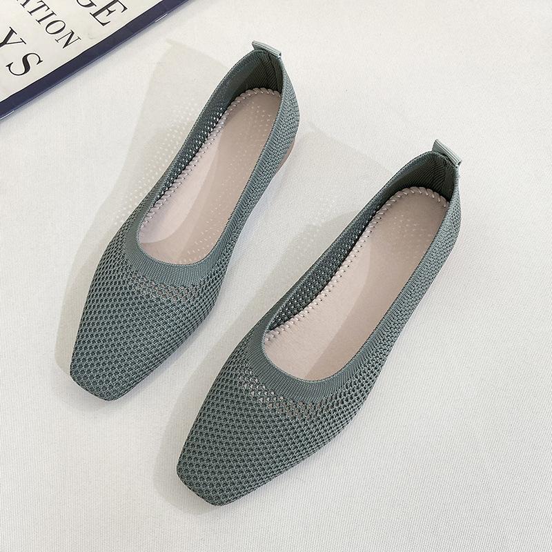 Breathable Mesh Fashion Flats for Women Spring Summer Flat Shoes Square Toe Slip-on Loafers Soft Sole Girls Daily Walking Shoes