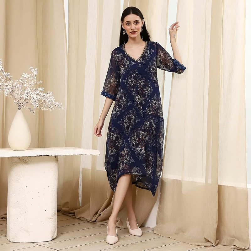 Biba Women Georgette Printed Asymmetric Dress