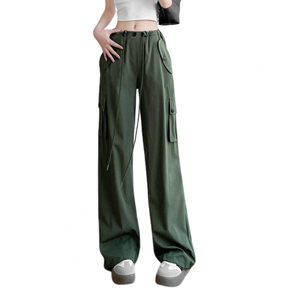 Men Cargo Pants Elastic High Waist Casual Trousers with Multi Pockets Design Straight Wide Leg Sport Pants Streetwear