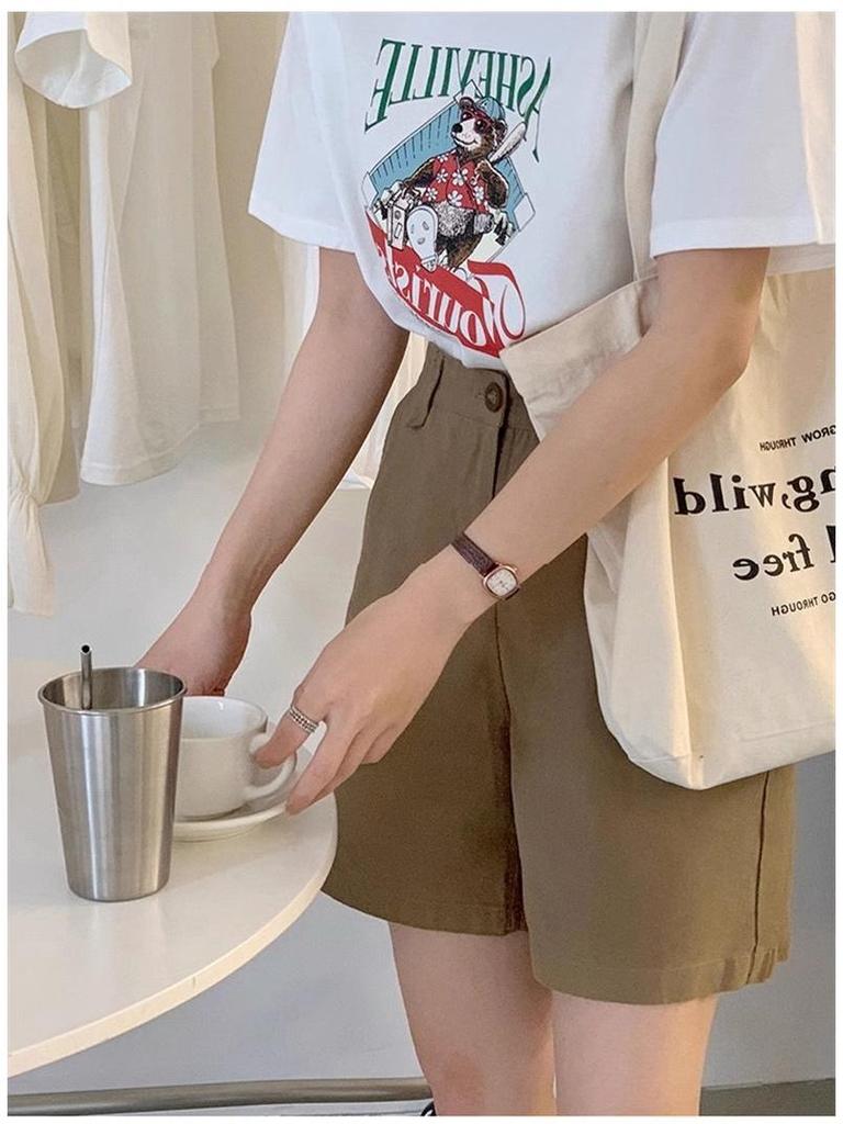Women's High-Waist Pure Cotton Shorts - Summer 2026 Korean Style, Casual Straight Wide-Leg Design.