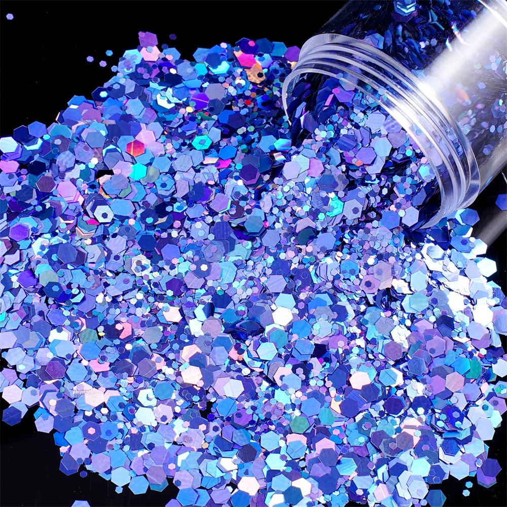 24g/Box Holographic Nail Art Glitter Hexagon Sequins Decorations Flakes Colorful Chunky Color Laser Sequins For DIY Epoxy Resin