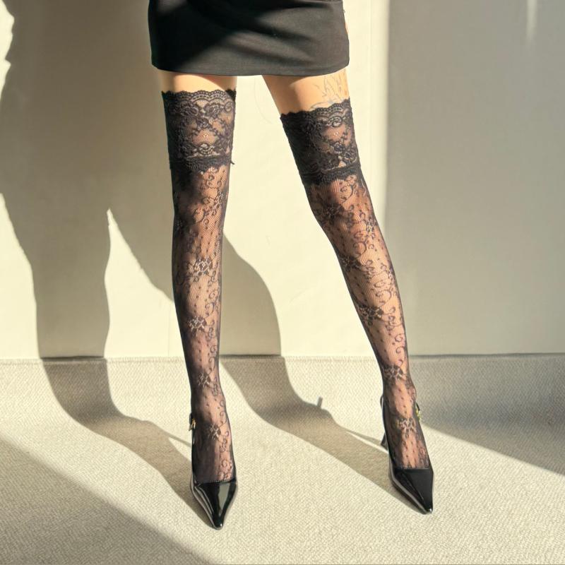 Jk Girls Mid-tube Stockings Sexy Lace Ultra-thin Calf Socks Soft Hollow Out Socks