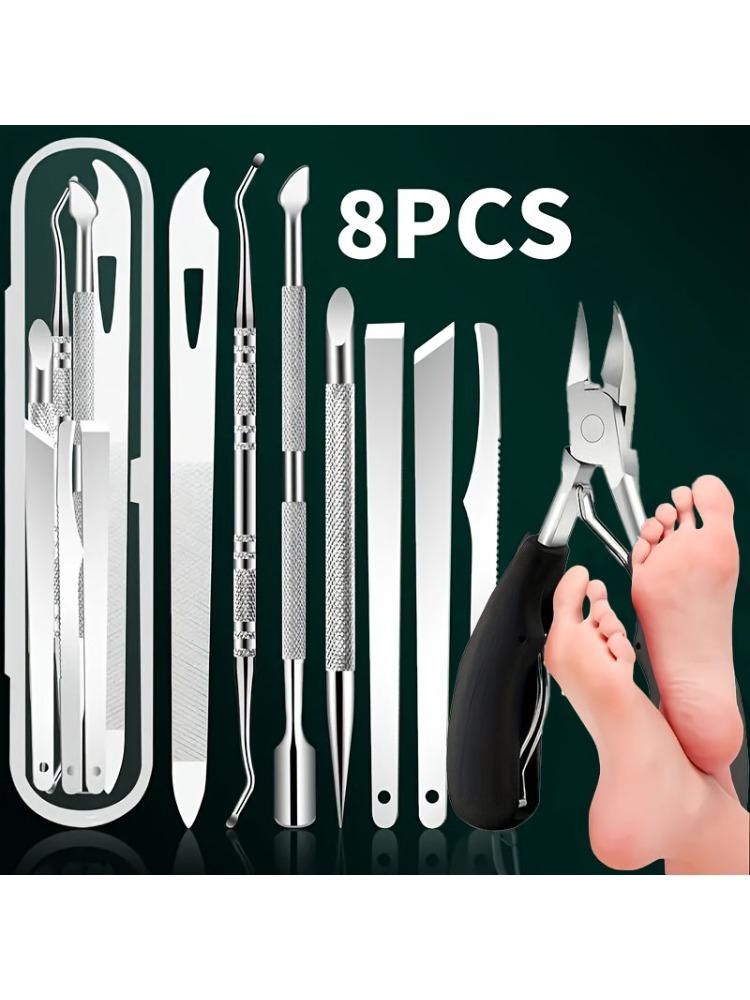 

8pcs Professional Nail Care Set,Stainless Steel Cuticle Scissors,Foot File,Beige Pusher,Manicure Tools - Unscented Pedicure Kit