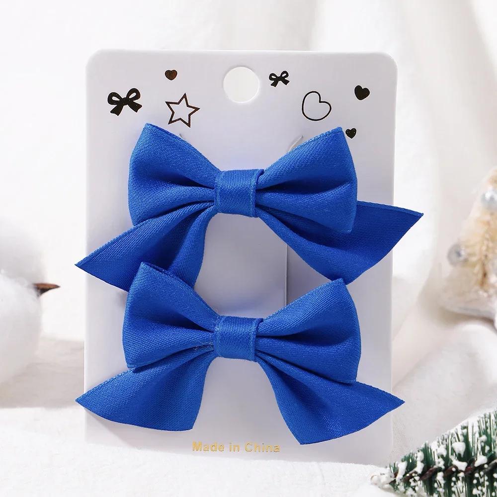 2Pcs/Set Solid Color Nylon Kids Bows Hair Clips for Baby Girls Handmade Bowknot Hairpin Barrettes Photograph Hair Accessories