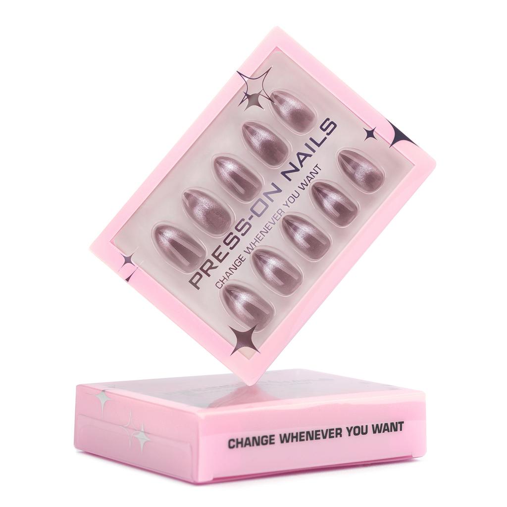 Simple French cat eye manicure fake nails advanced transparent gray almond type wearing nail fake nails