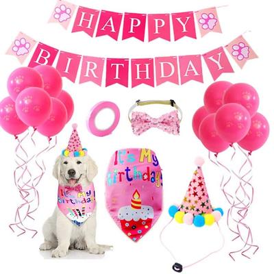 Cute Pet Birthday Party Set Cartoon Decorative Cat Birthday Hat Bow Tie Dog Sequins Hat Adjustable Pet Birthday Decorations Set