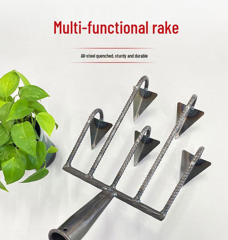 Multi-Functional Garden Rake Hoe with Three and Five-Tooth Soil Loosening Tools for Planting and Weeding