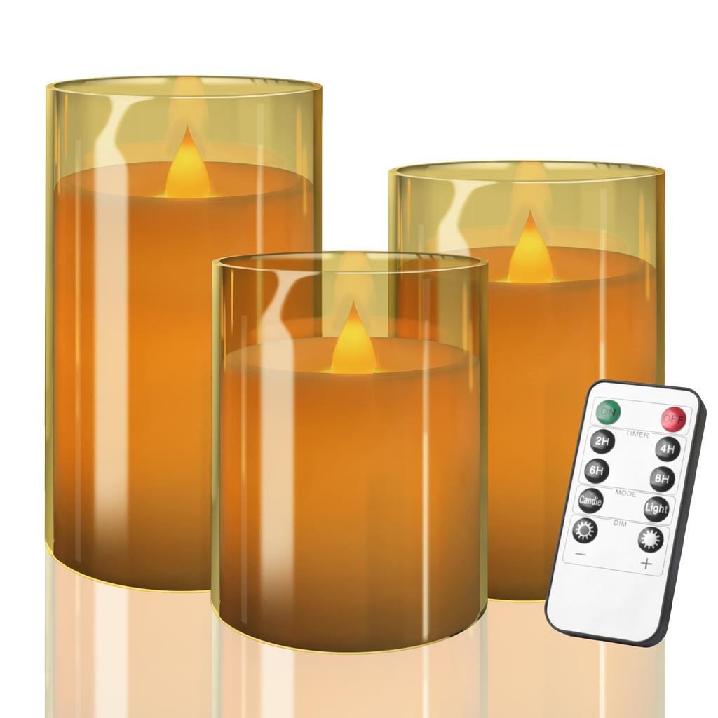 Flickering Flameless LED Pillar Candle Lights with Remote & Embedded Star String for Wishing Wedding Christmas Party Home Decor