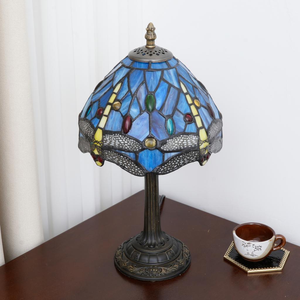 Modern stained glass table lamp,crystal bed style table light, handmade desk bedside night light,Blue Dragonfly table lamps