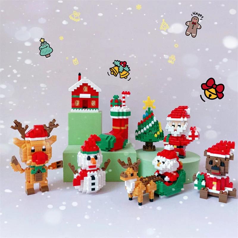 Merry Christmas Micro Building Blocks Santa Claus Elk Snowman Christmas Tree Assembled Mini Bricks Figure Toy For Kid Gifts