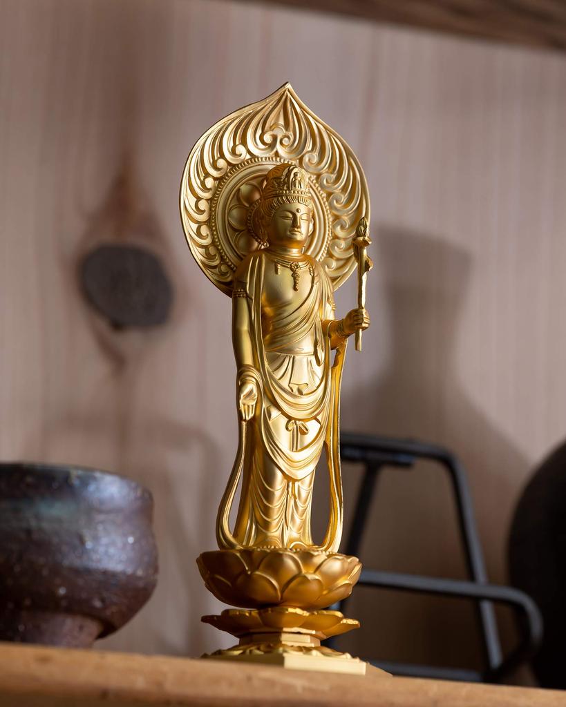Buddhist statue of Shokannon 15cm Makita Rinzai Takaoka bronzeware Bodhisattva, (gold plated/24k gold), sculptor Shuun, model "Tendai, Shingon,