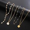 4pcs Vintage Bohemian Metal Shell Pearl Flower Pendant Tassel Necklace Set for Women Daily Wear Beach Vacation Jewelry Gifts New