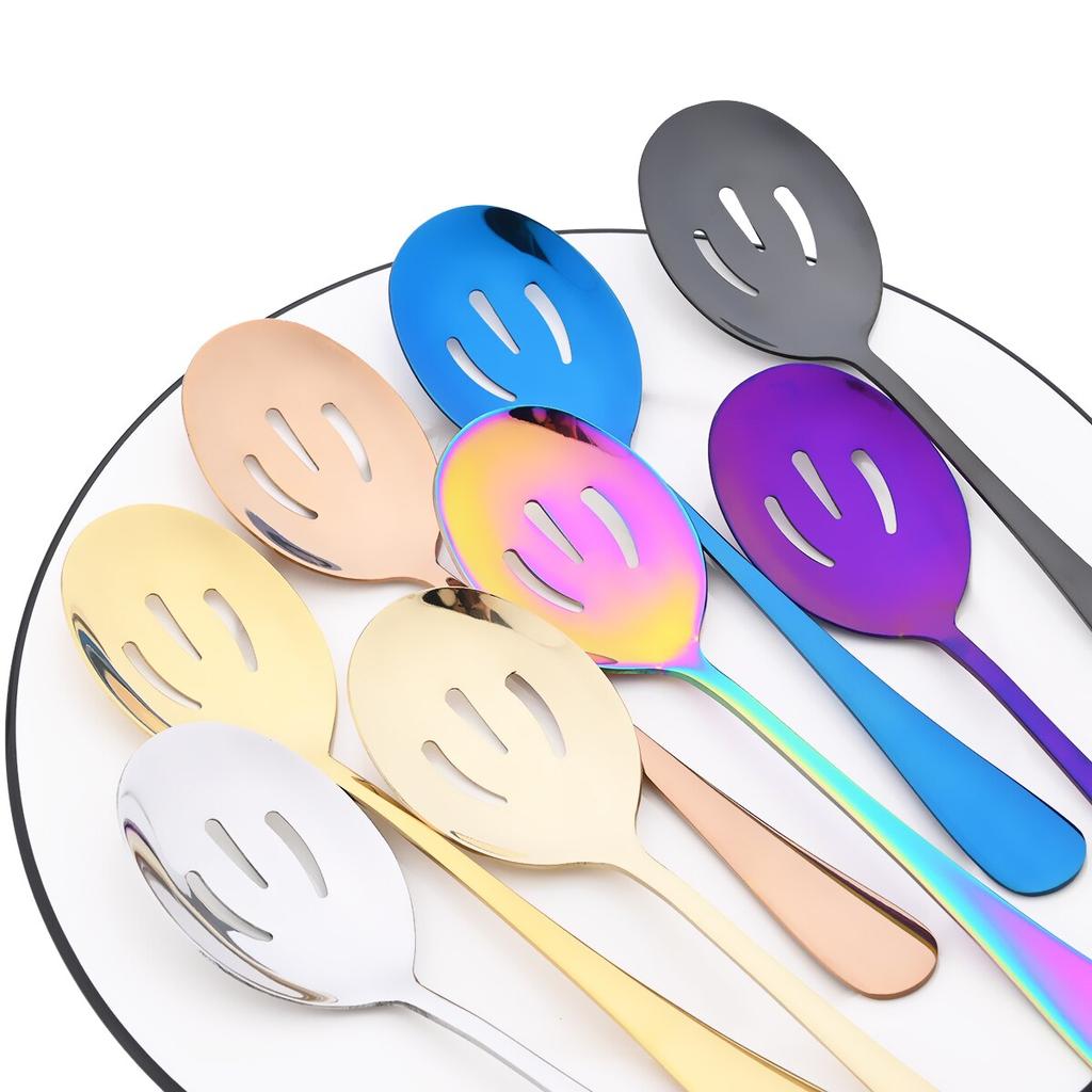 1 Pc Black Stainless Steel Soup Spoon Serving Spoon Colander for Dinner Household Public Dinnerware Salad Kitchen Tableware