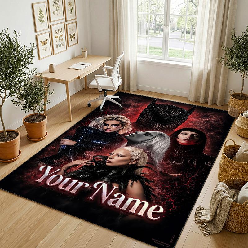 Personalized Crystal Velvet Carpet,Lady Gaga Custom Printed Name, Plush Area Rug For Home Indoor Decor