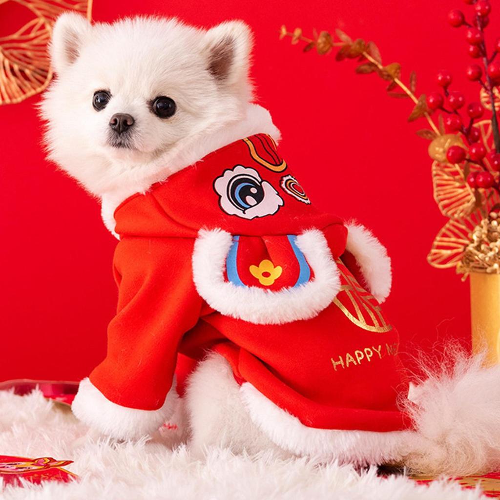Chinesisches Festival Löwentanz Haustierkostüm Warme Kleidung Hunde Kapuzenpullover Mantel Winter