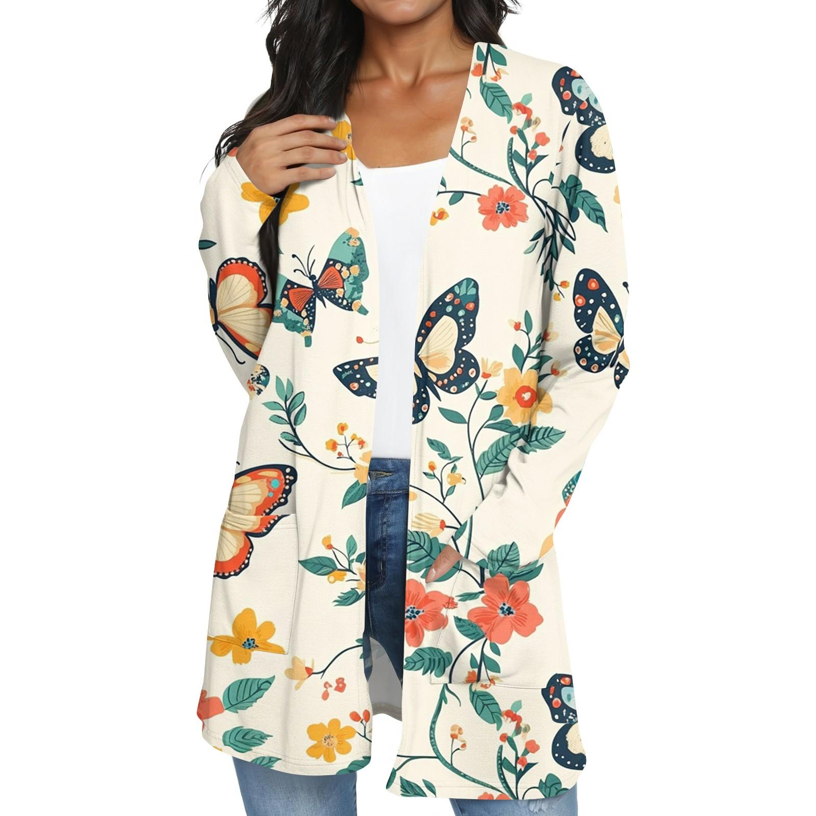

Женская модная повседневная куртка-кардиган средней длины в стиле ретро с цветочным принтом XL жёлтый