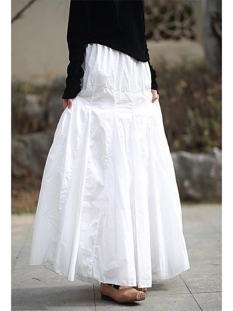 Spring/Summer Cotton Double-Layer Fishtail Midi Skirt - Cool Lotus Step Design, Available In 4 Colors