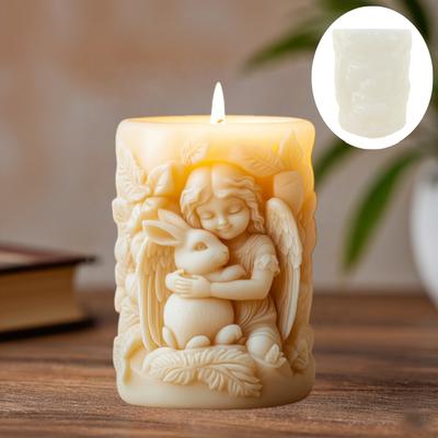 Engel Umarmt Kaninchen Relief Zylinderkerze Silikonform Flügel Mädchen Engel Harzform Engel Mädchen Osterhase Gipsformen