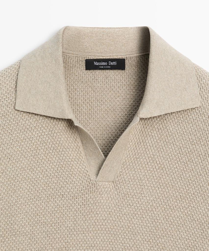 Masimodutti Cotton Blend V-Neck Knit Polo Shirt