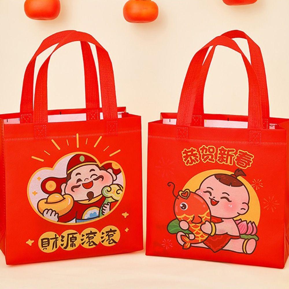Cartoon Vlies Neue Jahr Geschenktasche Tragbar Rote Vlies Aufbewahrungstasche Souvenir Verpackungstasche Das Frühlingsfest