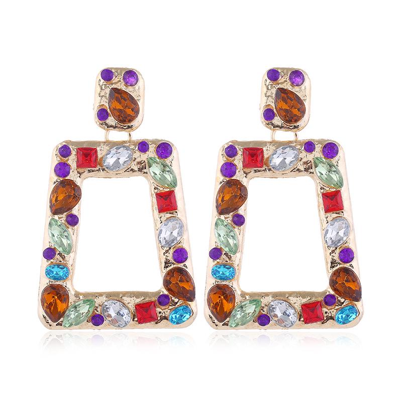 Gold Trapezoidal Geometric Earrings with Diamond Accents