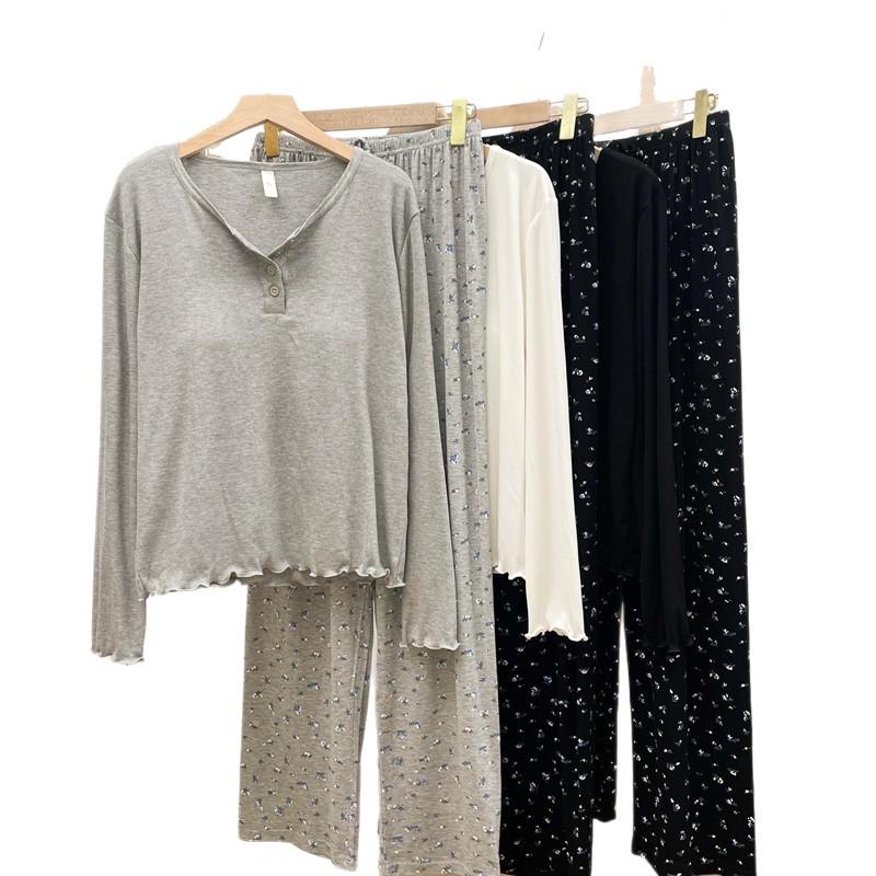 Dammode Blommig Långärmad Pyjamas Set med Bröstvadd - Plus Size, Lös Passform, Casual Hemmakläder