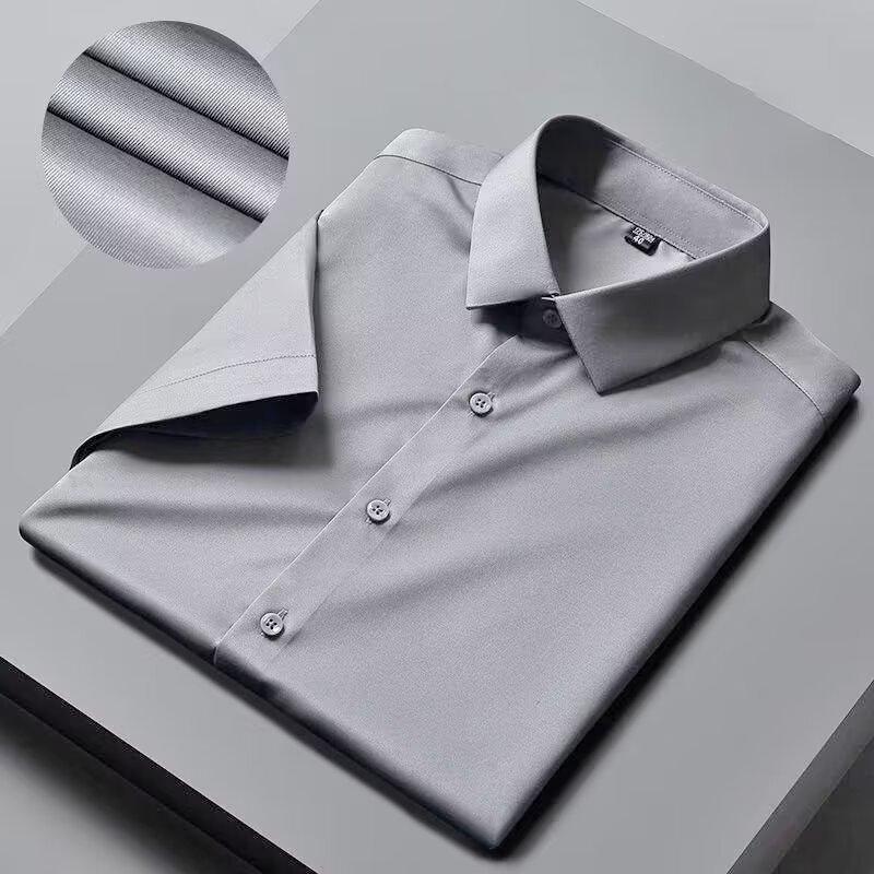 Ice silk short-sleeved shirt summer men's drape elastic shirt business dress bottom inch shirt large size
