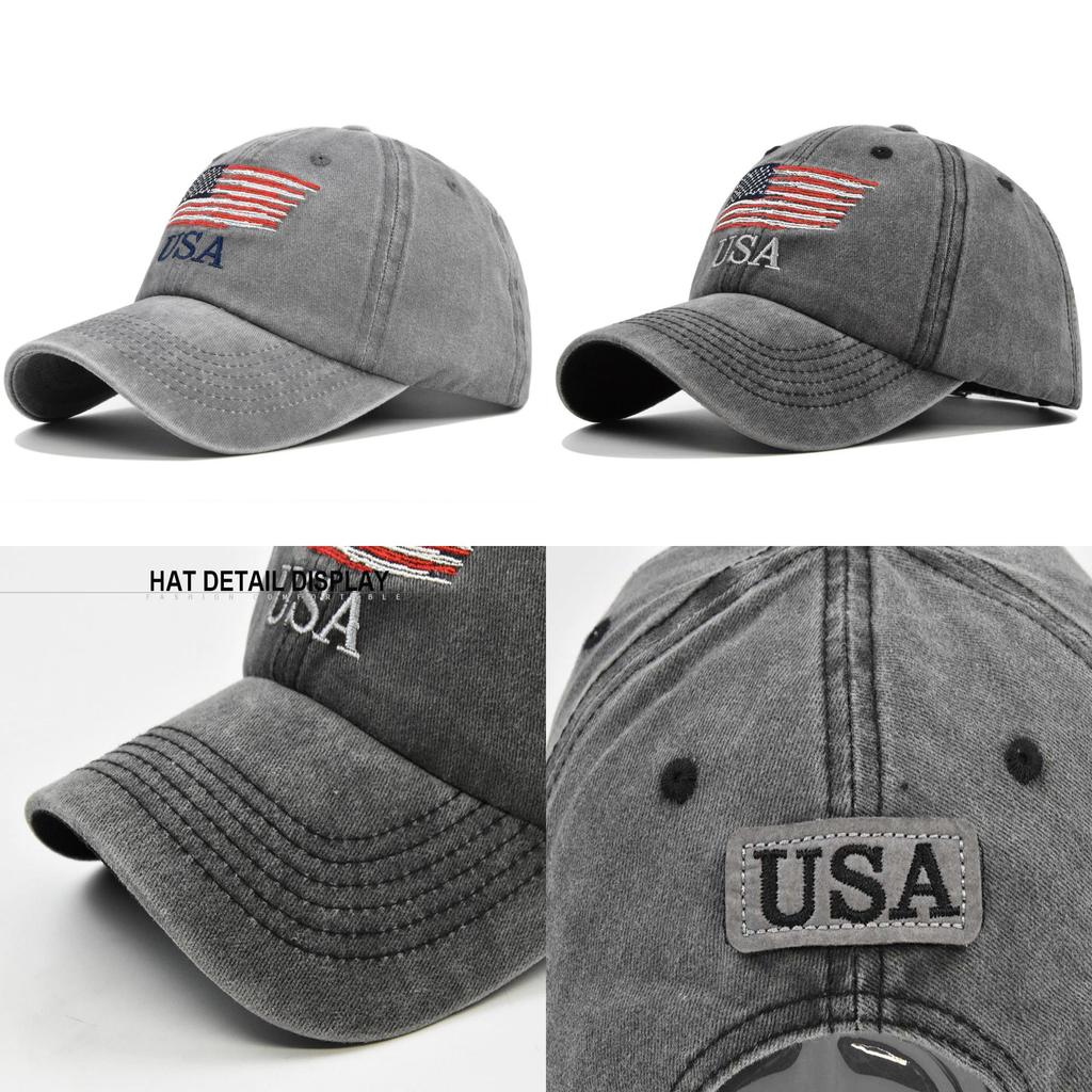 Vintage Washed Distressed American Baseball Cap Embroidered Duck Tongue Hat Usa Embroidered Baseball Cap