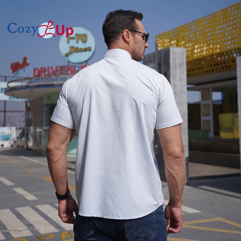 Cozy Up Men's Oxford Shirt Short Sleeve Regular Fit Button Down Collar Casual Shirts with Pocket Light Blue