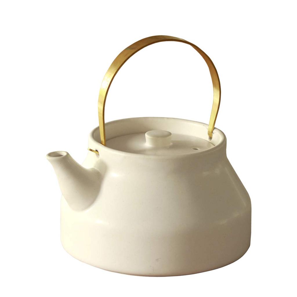 Kamoshika Doguten Kettle 1L Gas Compatible Microwave Compatible Made in Japan Banko Ware Ceramic Brass Direct Heat Ceramic Kettle (White, Small)