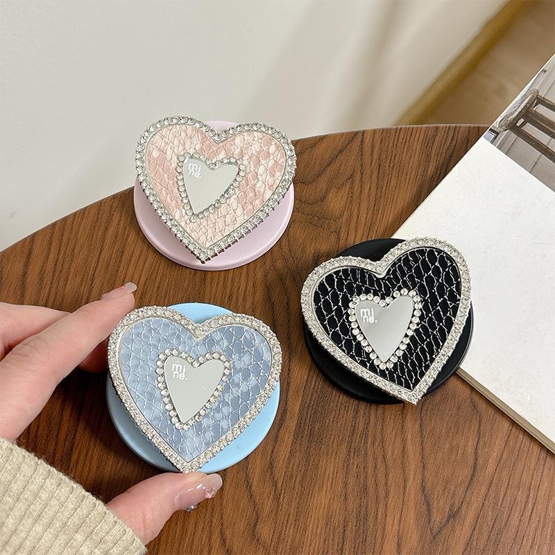 Solid Leather Heart-Shaped MagSafe Phone Holder with Mirror